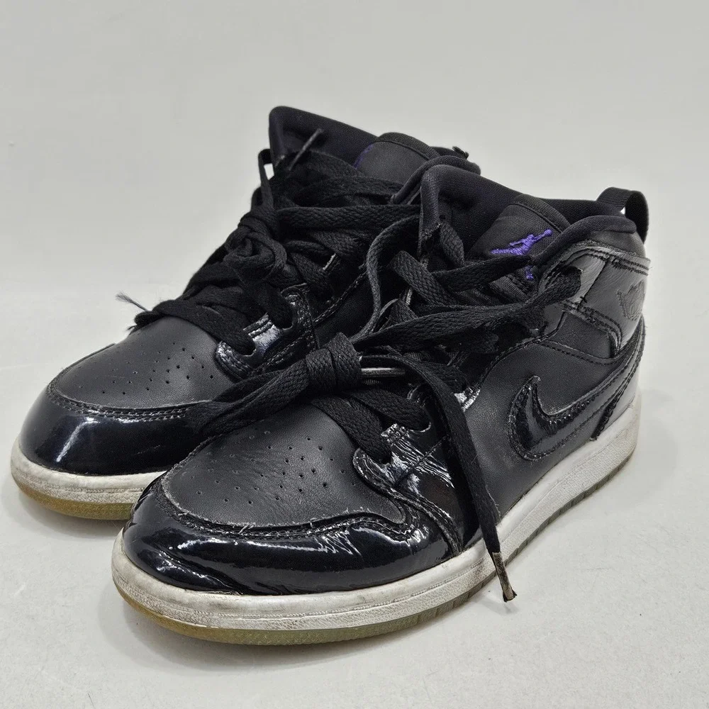 Jordan Air Jordan 1 Mid Kids 2Y Black Patent Leather DV1339-004 Sneakers Shoes